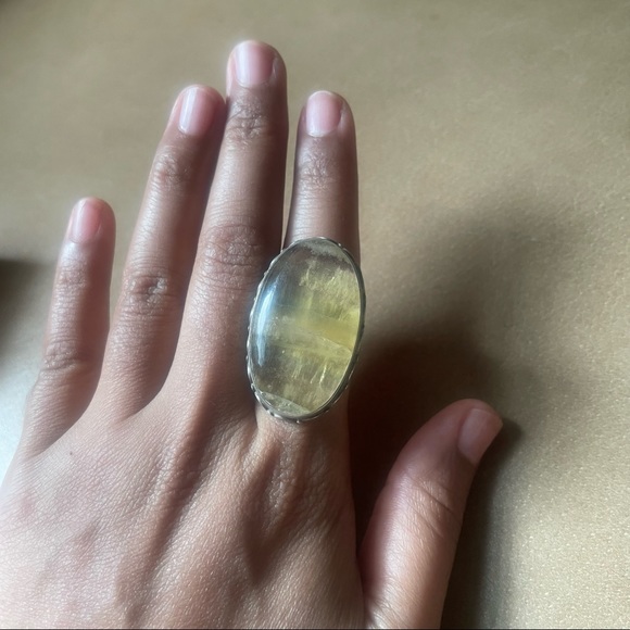 Vintage stone 925 marked sterling silver ring yellow - Picture 3 of 8